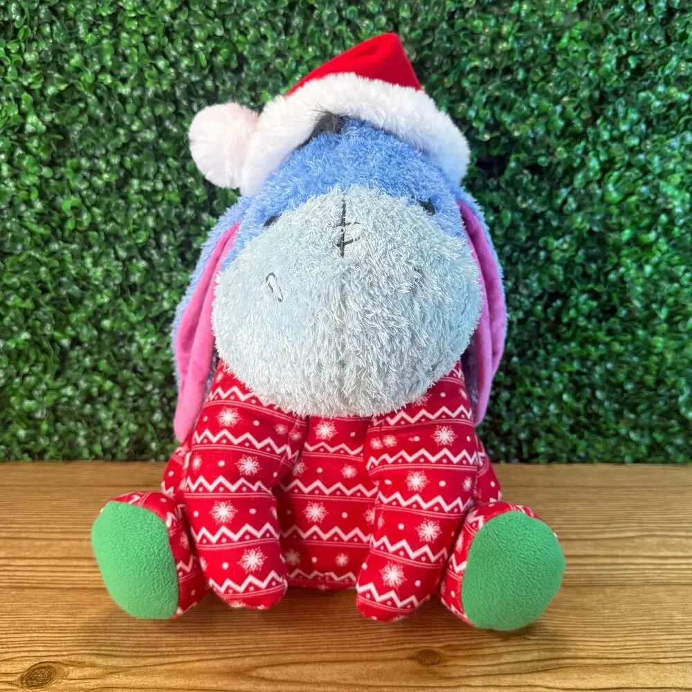 Disney Eeyore Holiday Weighted Plush Wearing Christmas Santa Hat Rare HTF Gift